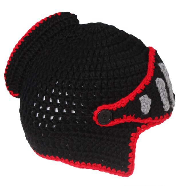 Roman Knight Helmet Caps Winter Warm Hats For Family Novelty Handmade Knit Hats Father Kids Beanies Cap Party Mask: blackredchild