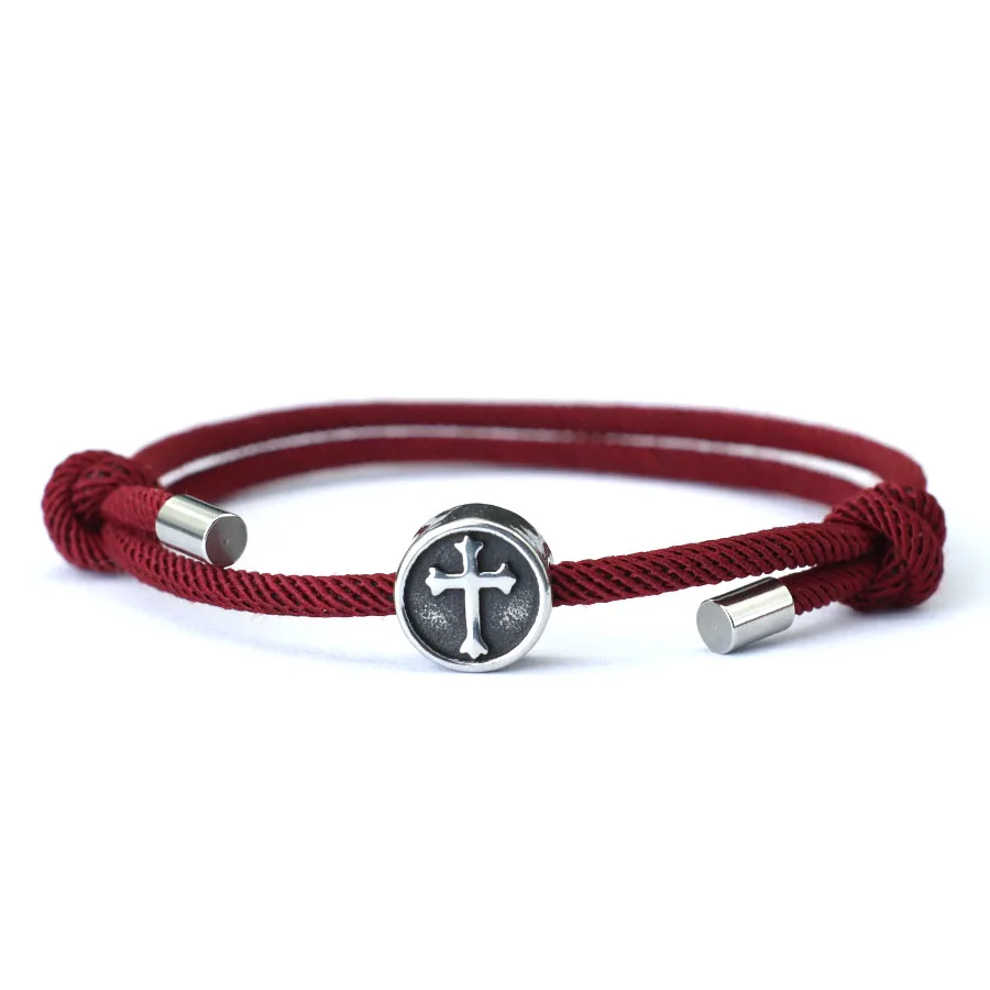 Kruis Armband Voor Heren Handgemaakte Verstelbare 3Mm Dunne String Braslet Unfading Viking Braclet Accessoires Hombre Armband Herren: Roest Rood