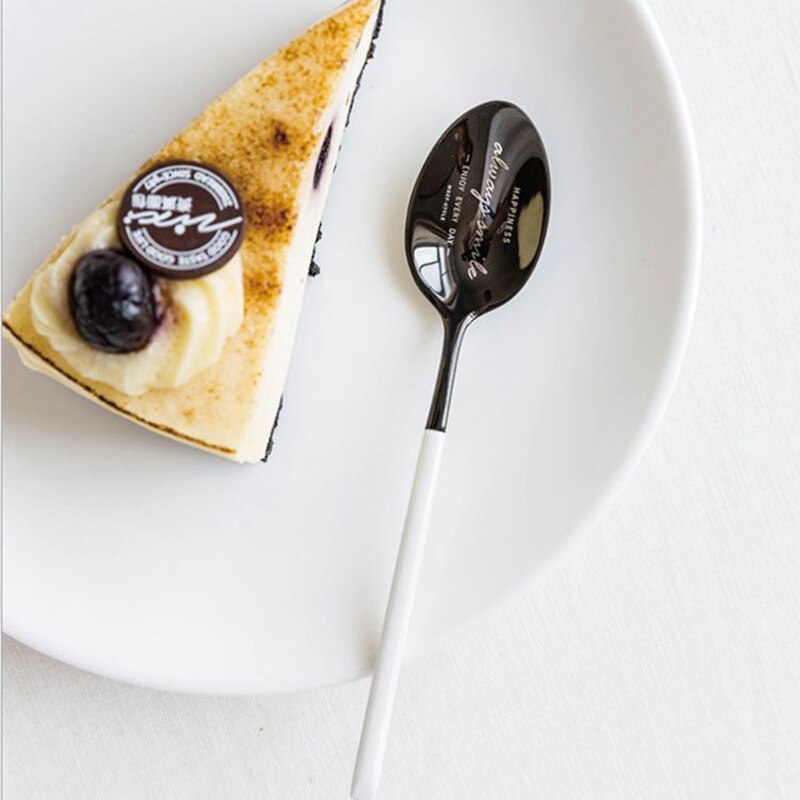 Tenedor principal para carne, cuchillo para sopa, cuchara, juego de cubiertos para café, estilo Simple, tenedores para fruta, postre, cubiertos de la cena en blanco y negro