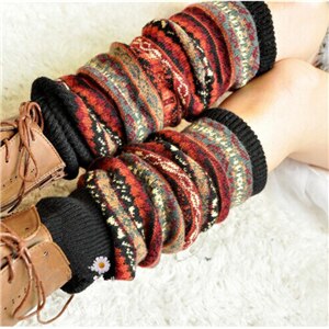 Vrouwen Winter Over Knie Lange Knit Cover Patchwork Kleurrijke Dames Gehaakte Vintage Beenwarmers Legging Chic Y2: A