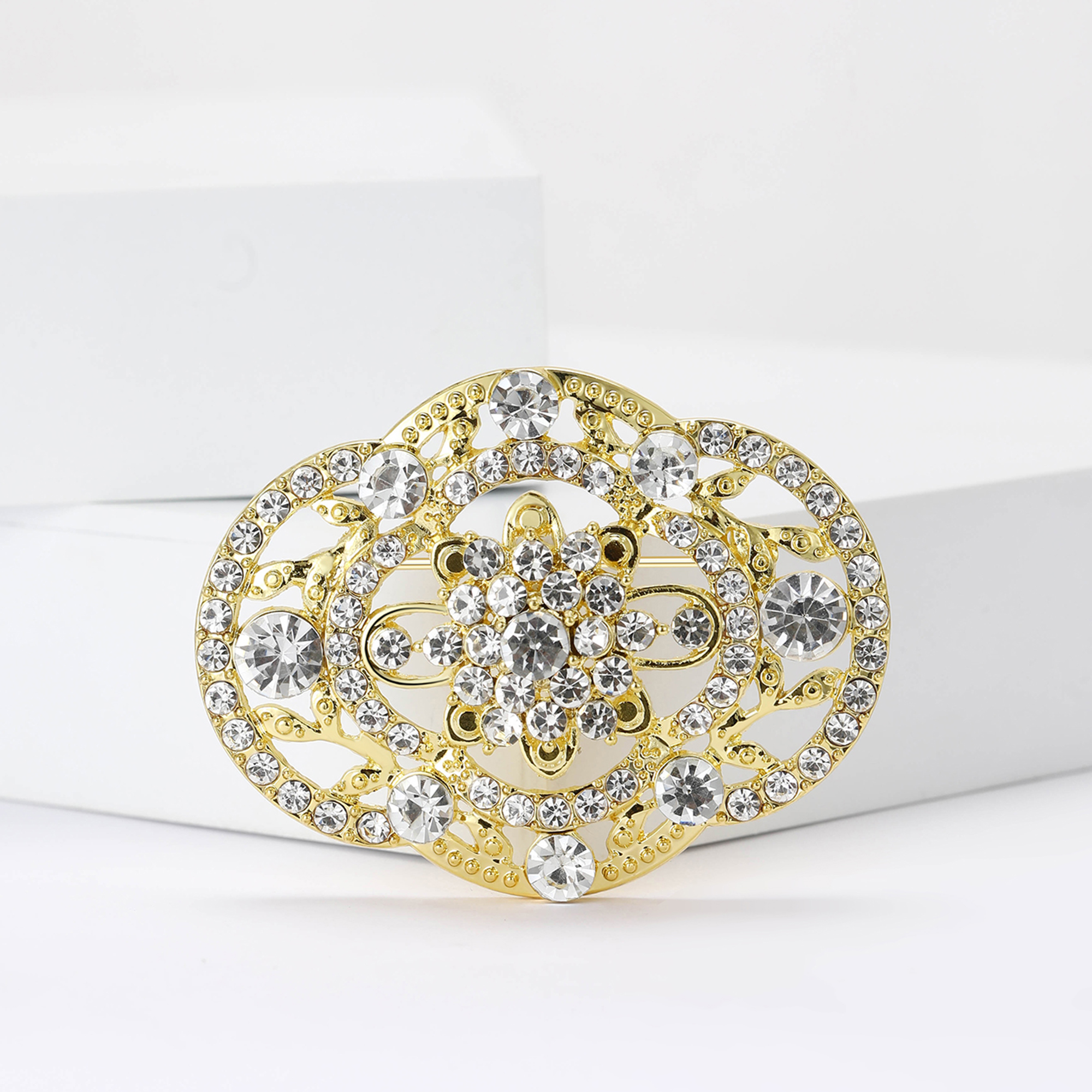 Bryllup brudekjole rhinestone blomsterbrosjer til kvinner blomsternåler kontor fest venn smykker tilbehør: Svart pistol belagt