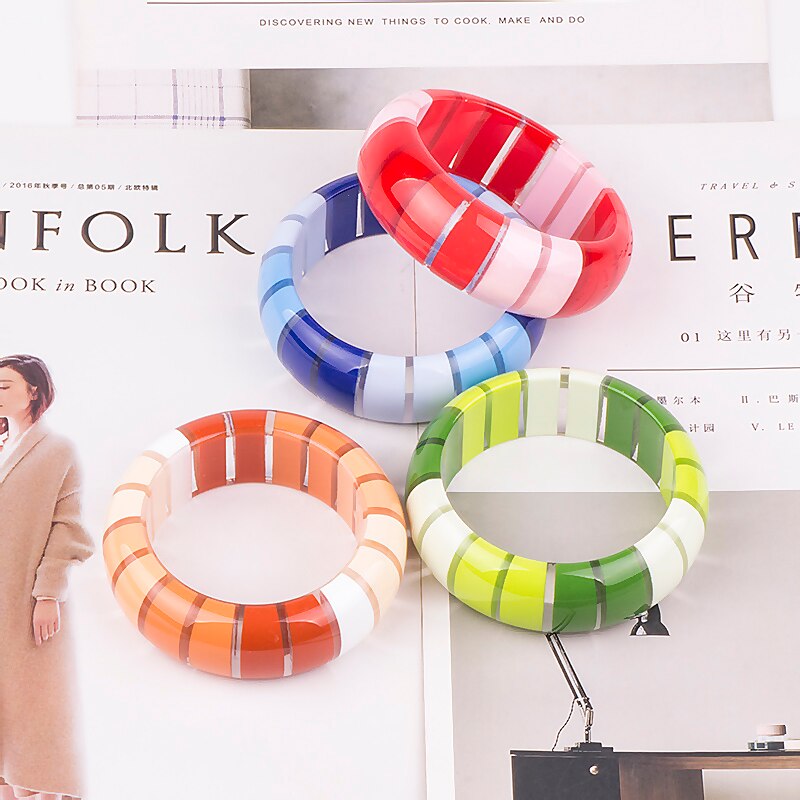 Guanlong Gradient Stripe Resin Round Bracelet Bangle 7 Color for Ladies High Street Jewelry