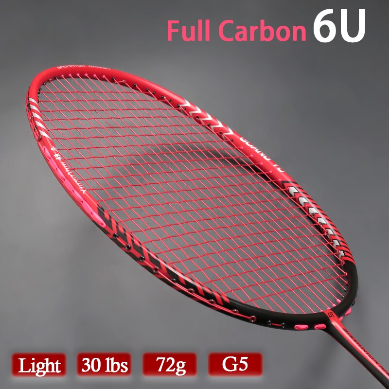 T700 Carbon Fiber Ultralight 6U 72g Strung Badminton Racket Max Tension 30LBS Training Rackets Speed Racquet Sport: Red