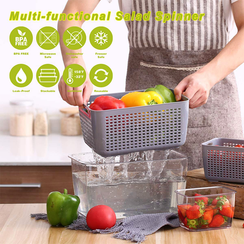 Refrigerator Food Produce Saver Storage Containers With Lid Fridge Fresh Vegetable Colander Storage Box Kitchen Organization