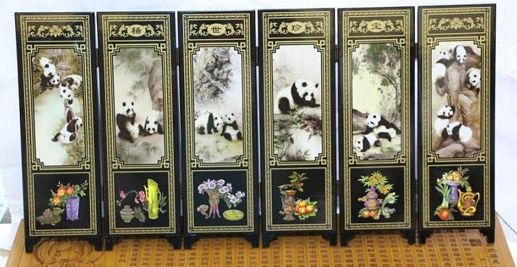Peinture manuelle en laque chinoise | Art classique, peinture manuelle, trésor national chinois panda, décor d'écran amusant