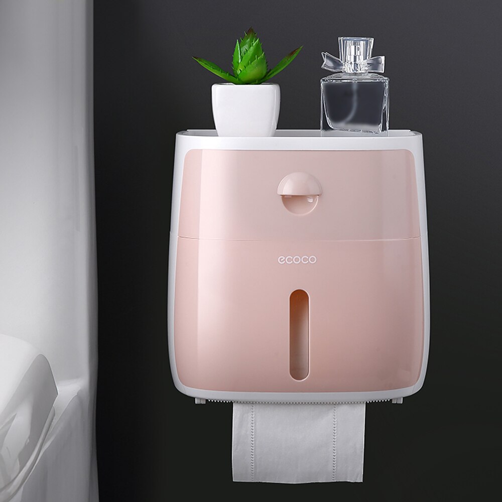 ecoco Wall-Mounted Bathroom Tissue Dispenser Tissue Box for Multifold Paper Towels Tissue Storage Box with Drawer: Pink