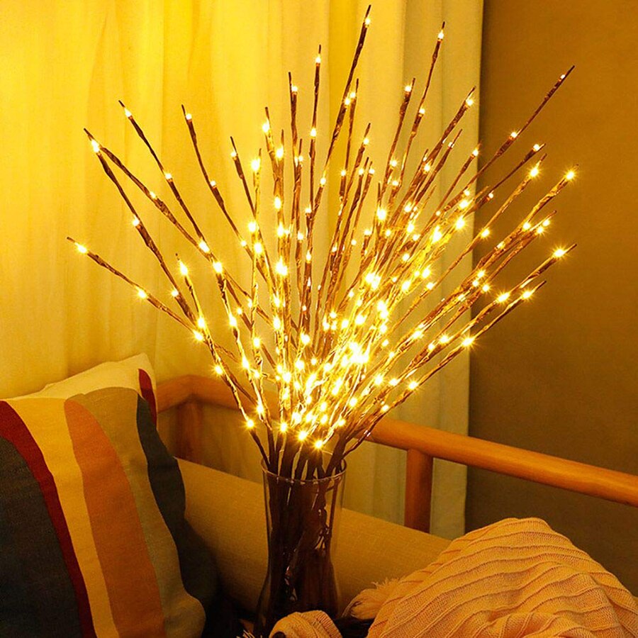 73cm 20 leds diy orkidé gren ljus vas vide kvist blomma gren lampor till jul vardagsrum fe dekorativa: Vide gren