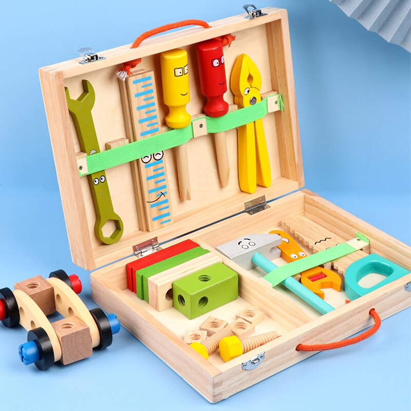 Kids DIY Tool Set Kit Educational Toys Simulation Repair ToolBox Wooden Game Learning Engineering Puzzle Toys for Boys