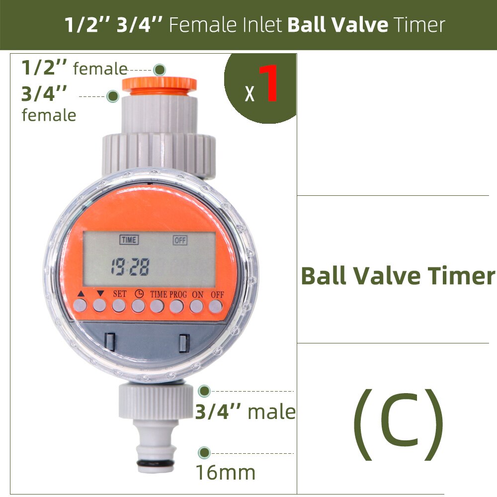 Garden Watering Timer Rain Sensor Solar LCD Double Dial Controller Watering Irrigation 1/2'' 3/4'' Tap Joint Solenoid Ball Valve: C-1PC