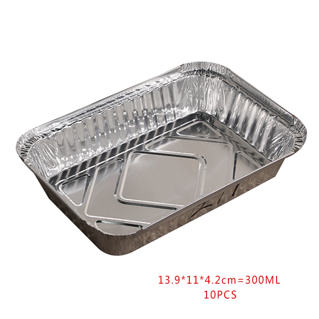 10pcs Rectangle Shaped Disposable Aluminum Foil Pan Take-out Food Containers with Aluminum Lids/Without Lid: 300ml