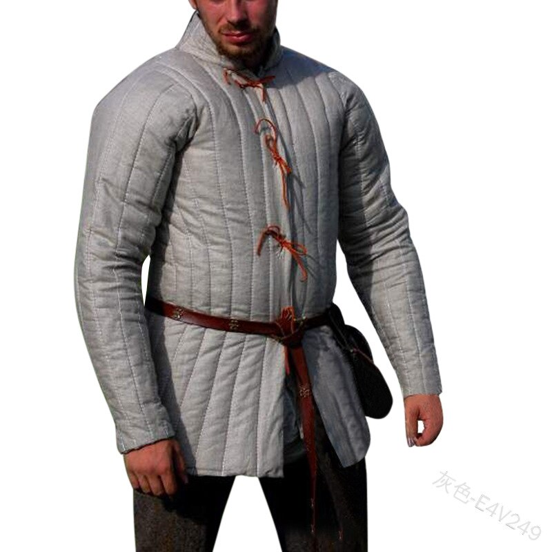 Adult Men Medieval Larp Viking Costume Leopold Gambeson Canvas Suede Turtleneck Jacket Battle Hero Outfit Winter Padded Coat