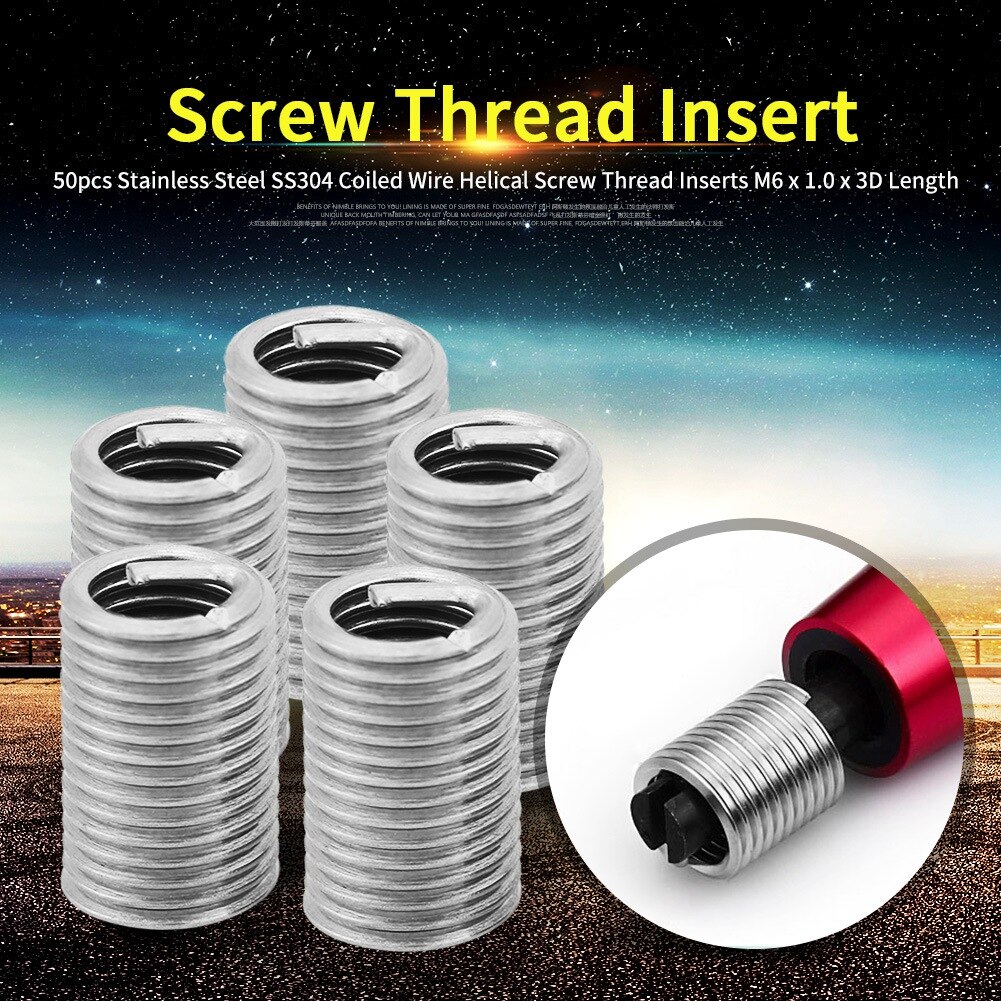 stainless wire sleeve insert 50pcs Stainless Steel SS304 Coiled Wire Helical Screw Thread Inserts M6 x 1.0 x 3D Length