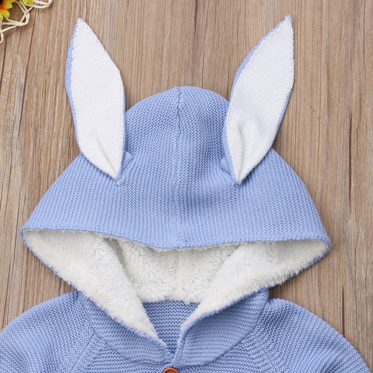 Baby meisjes jongens winter warme jas jas 3d konijnenoren capuchon lange mouwen enkelrijs effen gebreide jassen