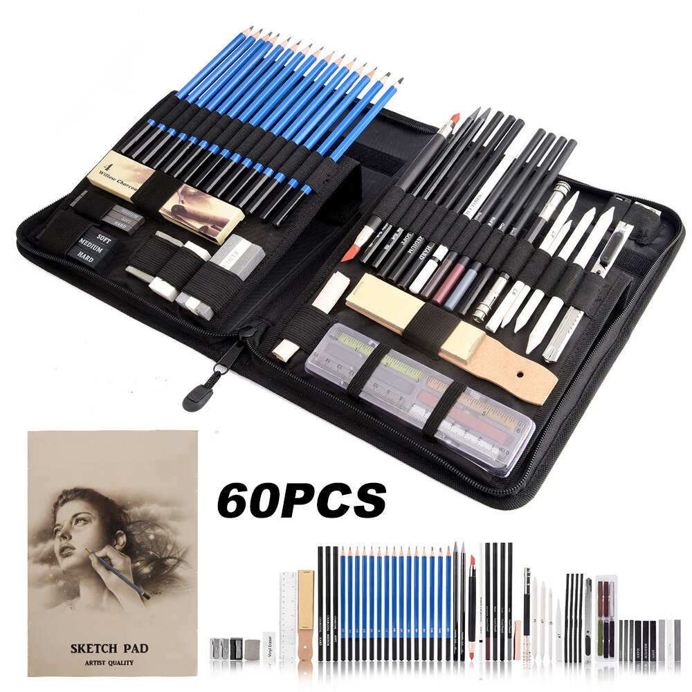 60 Stks/partij Tekening Potlood Set Student Schilderen Kunst Levert Kunstenaar Professionele Kalligrafie Tekening Potlood Schetsboek Pennen Kit