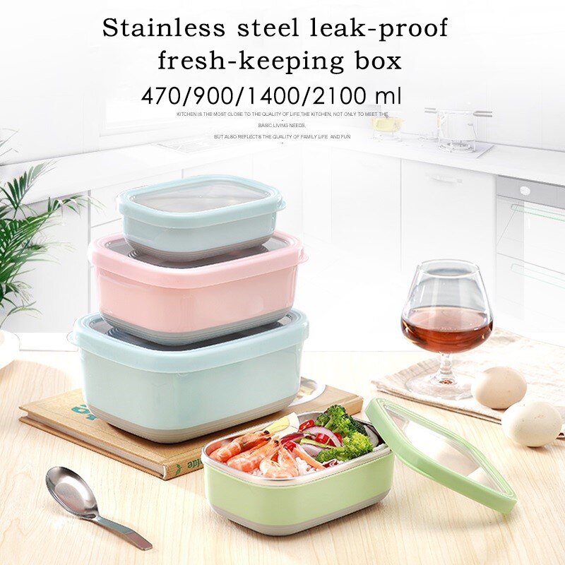 Rectangular Stainless Steel Crisper Box Food Storage Container Student Lunch Box Bento Box Kitchen Tool Food Leakproof Storage
