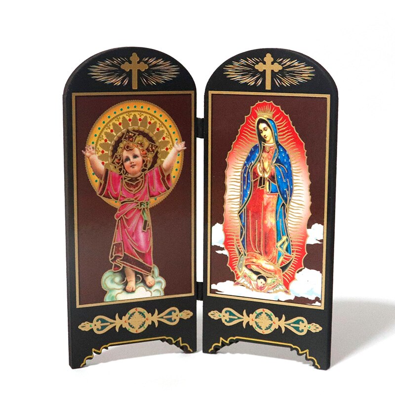 Articulos religiosos catolico religiøs figur ikon dobbeltskærm skrivebord dekoration jesus kristus hellige hjerte jomfru maria figurer: 46-2