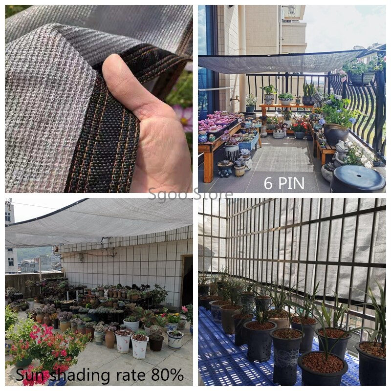 6 Pin Sun Shading Rate 80% Anti-UV HDPE Silver Gray Sun Shading Net Balcony Garden Greenhouse Succulent Plant Swimming Pool