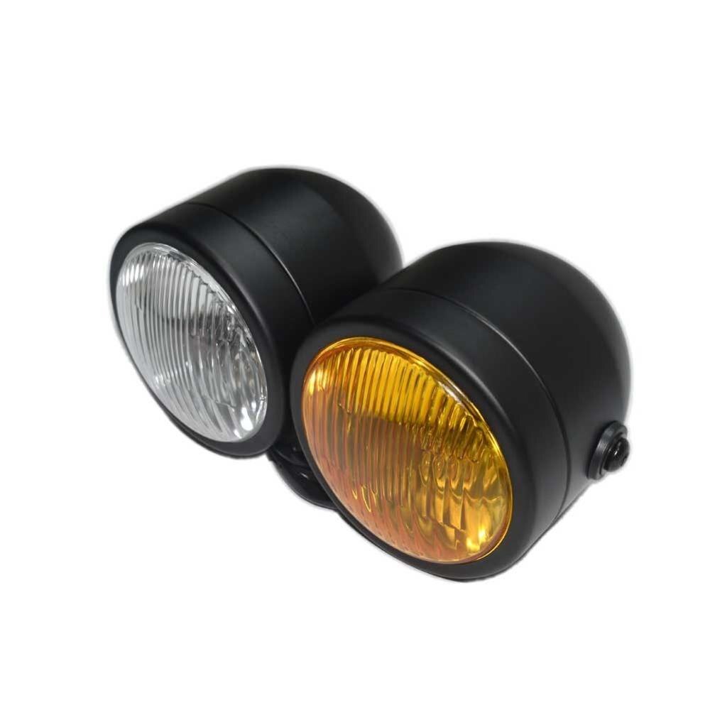 Universal Motorcycle Front Double Twin Round Headlight HeadLamp with Mounting Bracket Motorcycle Double Headlight: Style 4