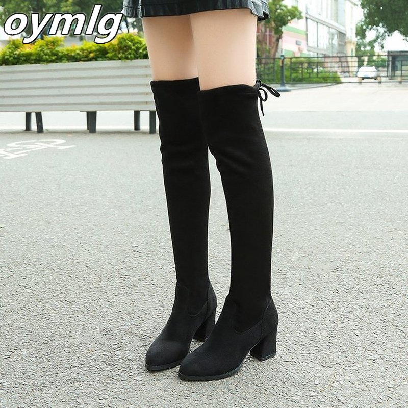 xymlyc Suede Women Over The Knee Boots Lace Up Sexy High Heels Autumn Woman Shoes Winter Women Boots Size 35-40