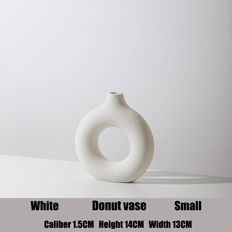 Nordic Circulaire Holle Keramische Vaas Donuts Bloempot Woondecoratie Accessoires Office Desktop Woonkamer Interieur Decor: White S