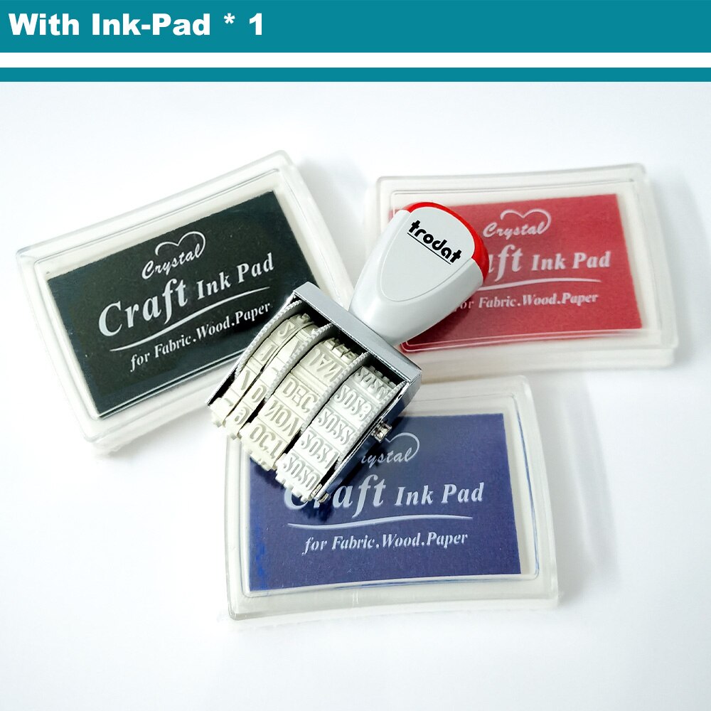 Date Stamp DIY Business Rubber Stamp with Adjustable Date Rolling Stamps School Supplies Stationery With Ink-Pad