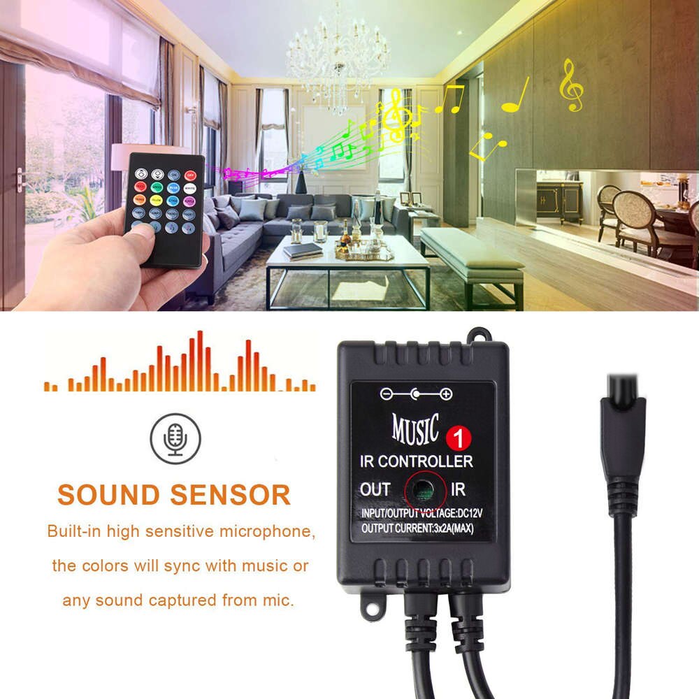 Musik rgb controller dæmper led strip lys 20 nøgle fjernbetjening stemme sensor controller til smd 5050 3528 led tape lys