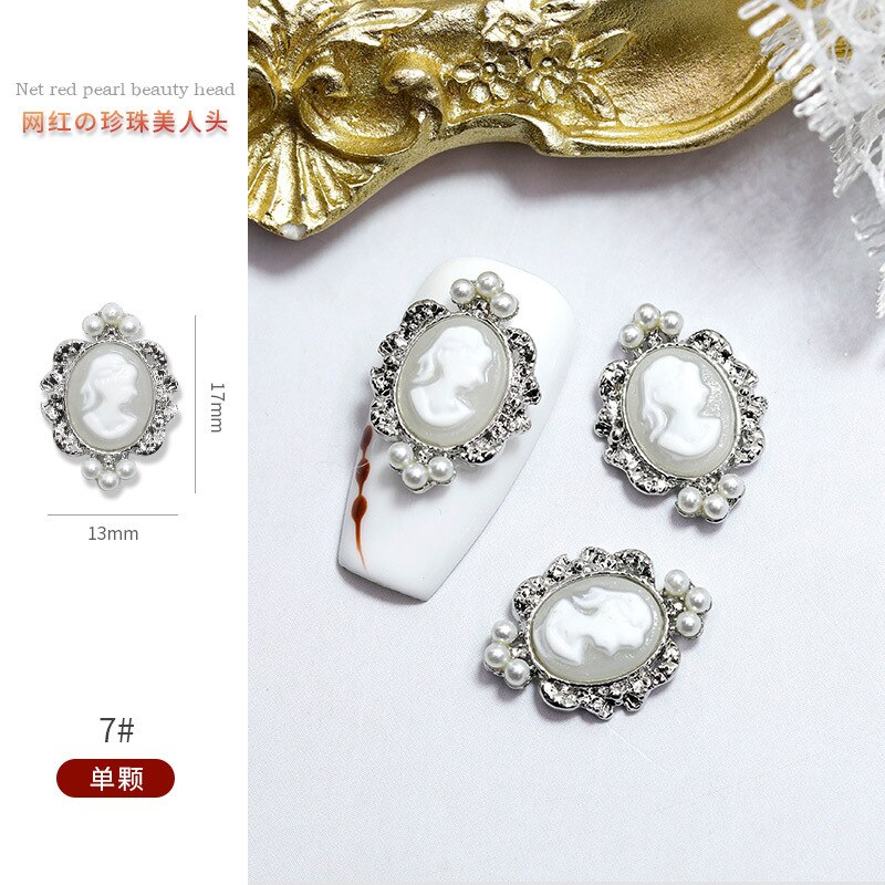 5 uds barroco Vintage belleza cabeza decoración de uñas accesorios de joyería dijes diamantes de imitación perla Metal suministros de manicura herramienta: Violeta