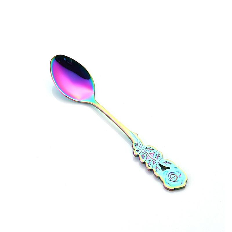 1pcs Stainless Steel Teaspoon Tea Ice Cream Spoon Coffee Dessert Spoon Cteative Rose Flower Handle Tableware Kitchen Gadget
