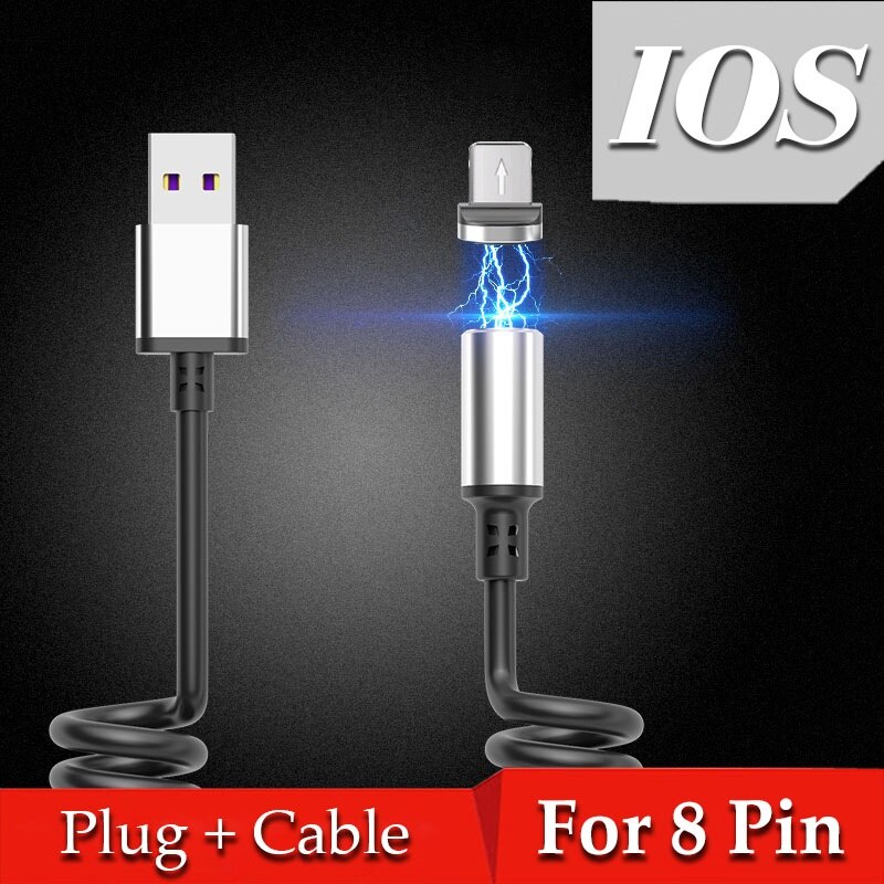 Cavo a molla magnetico 3A Micro USB tipo C cavo di ricarica rapida a 8 Pin per iPhone X Samsung S9 S10 cavo retrattile Huawei P30 lite: For iPhone