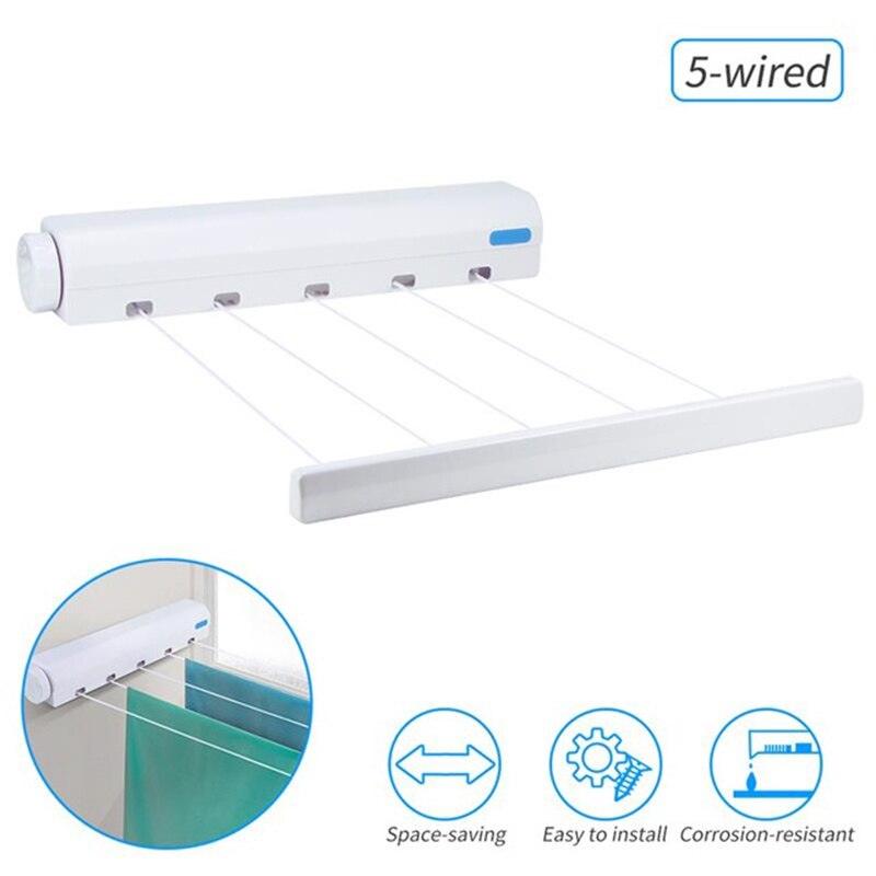 Wall Mounted Hanger Retractable Indoor Clothes Hanger Drying Rack Towel Rack Automatic Telescopic Clothesline Laundry Hanger: 5 lines with hooker