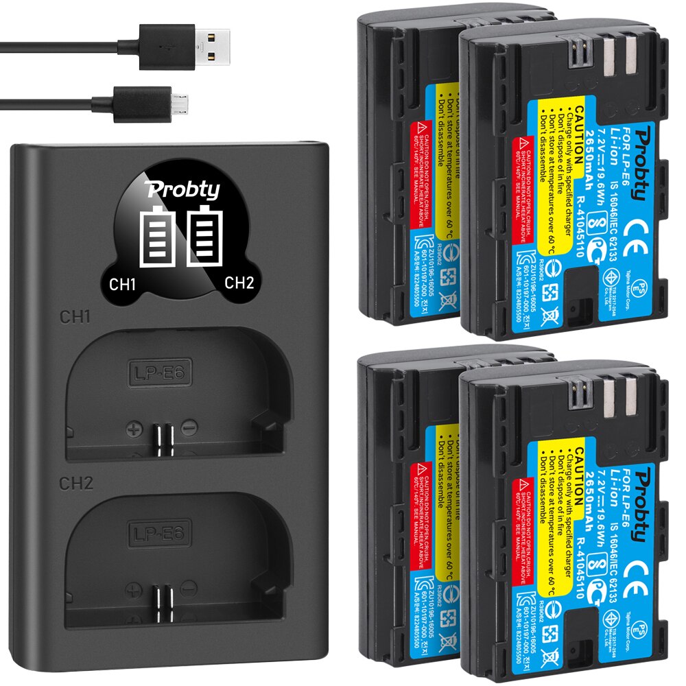 2 stücke 2650mAh LP-E6 LPE6 LP E6 Kamera Batterien + LED Ladegerät Für Kanon EOS 5DS R 5D markieren II III 6D 7D 60D 60Da 70D 80D: 4BatteryWithCharger