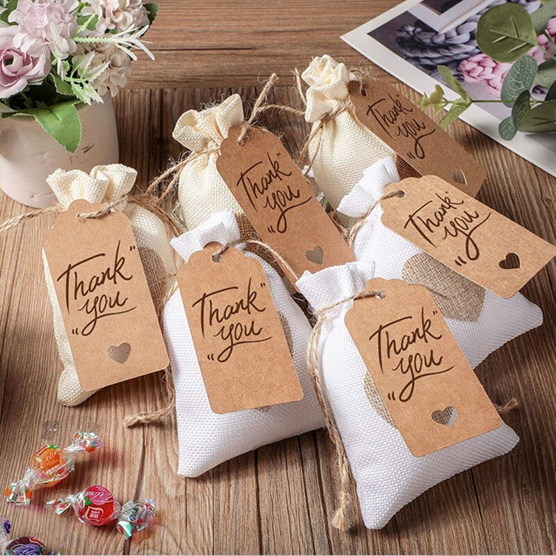 100PCS Kraft Paper Tags DIY Handmade Thank You Multi Style Crafts Hang Tag With Rope Labels Wrapping Supplies Wedding Favor