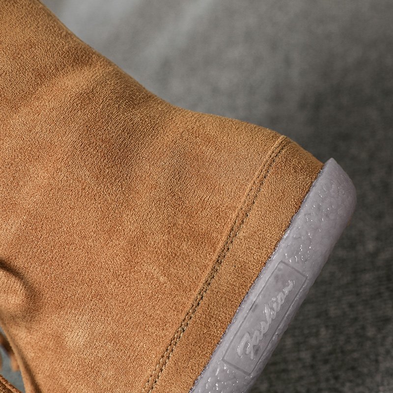 Femmes bottes de neige mi-mollet chaussures antidérapant hiver dames chaussures plates décontracté lacets en peluche chaussures femme grande taille