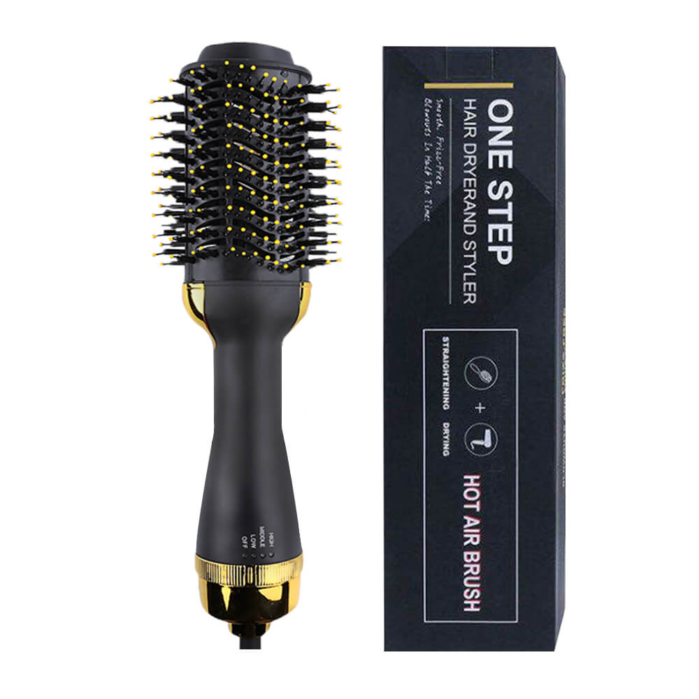 Secador de pelo 4 en 1, voluminizador, cepillo de aire , peine Alisador, rizador, Estilismo, cepillo eléctrico de iones negativos multifuncional: Dorado / EU