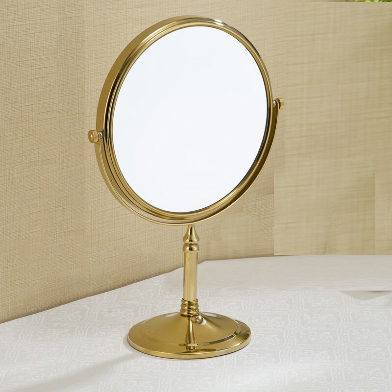 Dæk bad spejle 8 tommer 3x forstørrelse makeup spejl dobbeltside rund form roterende skrivebord stå spejl make up kosmetisk spejl: Guld