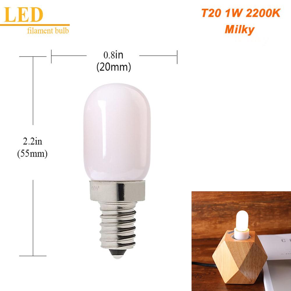 Grensk  t20 led glødetrådspære  g9 led 1w 2w e12 e14 110v 220v varm 2200k varm hvid 2700k dæmpbare lysekrone led vintage lys: T20 1w 2200k mælkeagtig / E12 110-130v