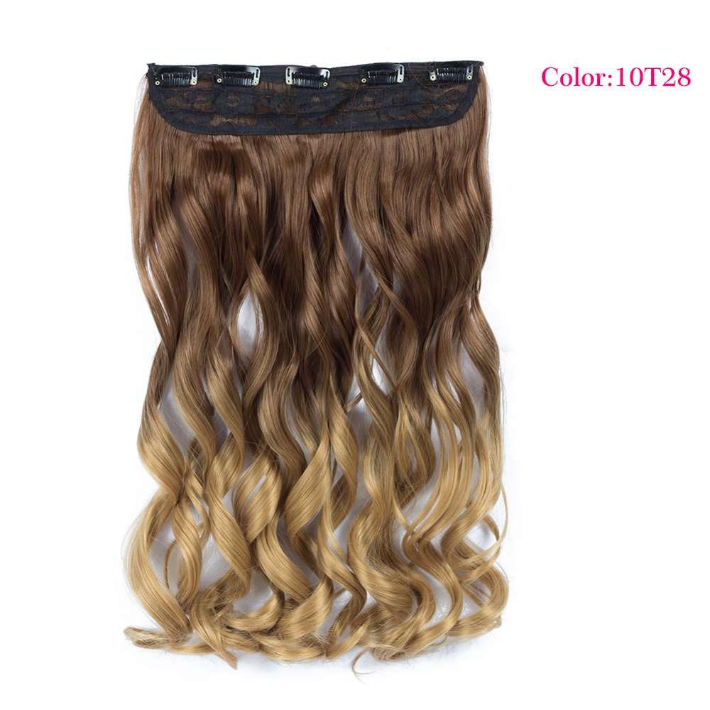 Valenwigs 22 '' lang bølget clip in on one piece syntetisk hair extensions ombre color 5 clips one piece krøllet frisure til kvinder: P4/30
