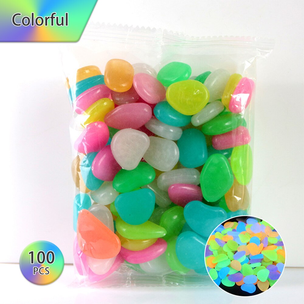 Piedras brillantes para acuario, decoraciones de jardín, pecera, piedras luminosas, rocas que brillan en la oscuridad, accesorios para acuario, 100 Uds.: Colorful