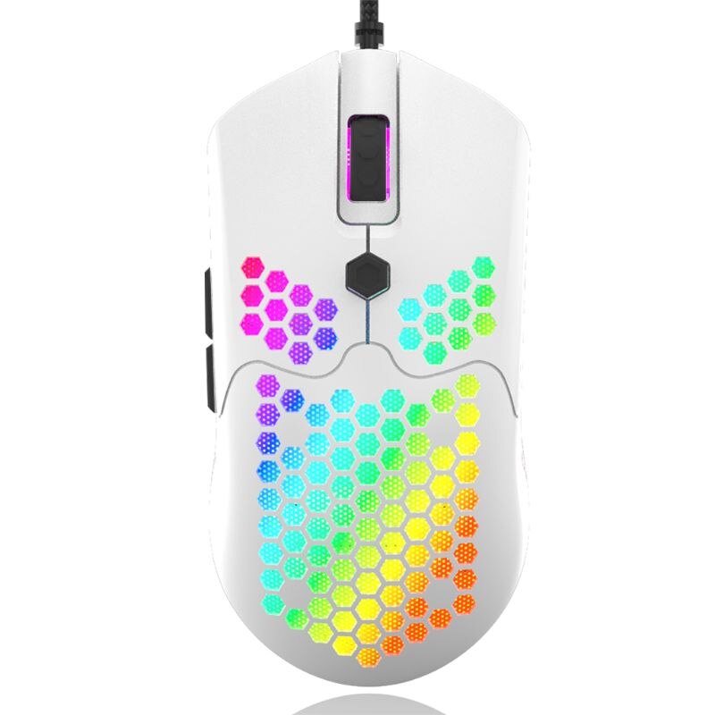 M5 Hollow-out Honeycomb Shell Gaming Mouse Colorful RGB Backlit Light Wired Mice with 7 Buttons: White