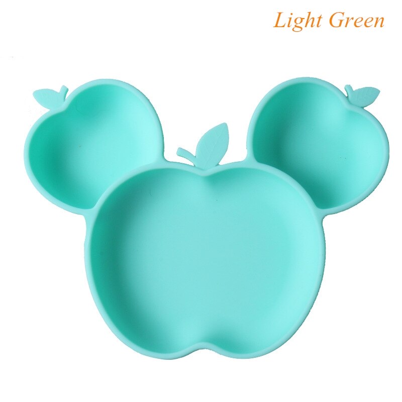 Beeshum Siliconen Kom Voor Babyvoeding Gerechten Baby Speelgoed 0-12 Maanden Apple Cartoon Feeding Bowls Baby Servies Kindje plaat: light green