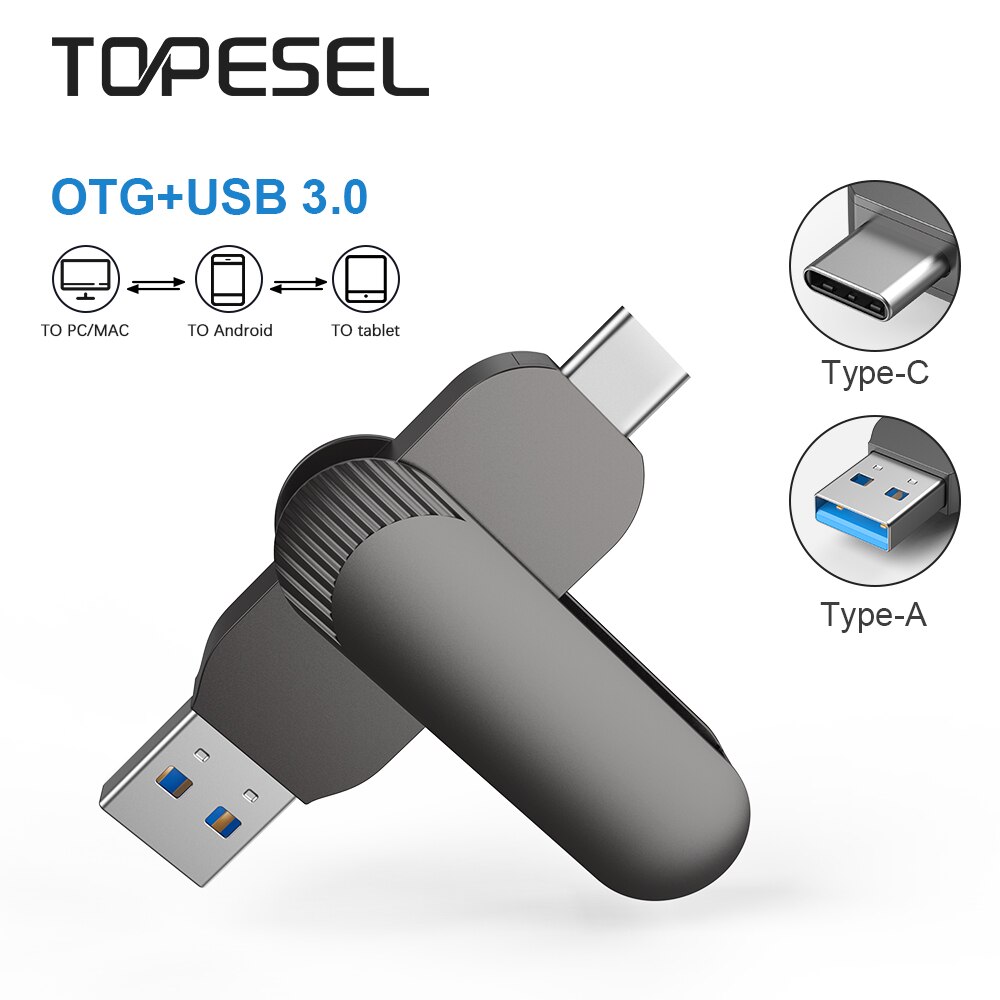 Topesel usb-c-stick, dual 2- -in- -1 otg typ  c 3.0, robustes metallgehäuse, drehbarer usb-stick, speicherstick, usb-stick für fotos