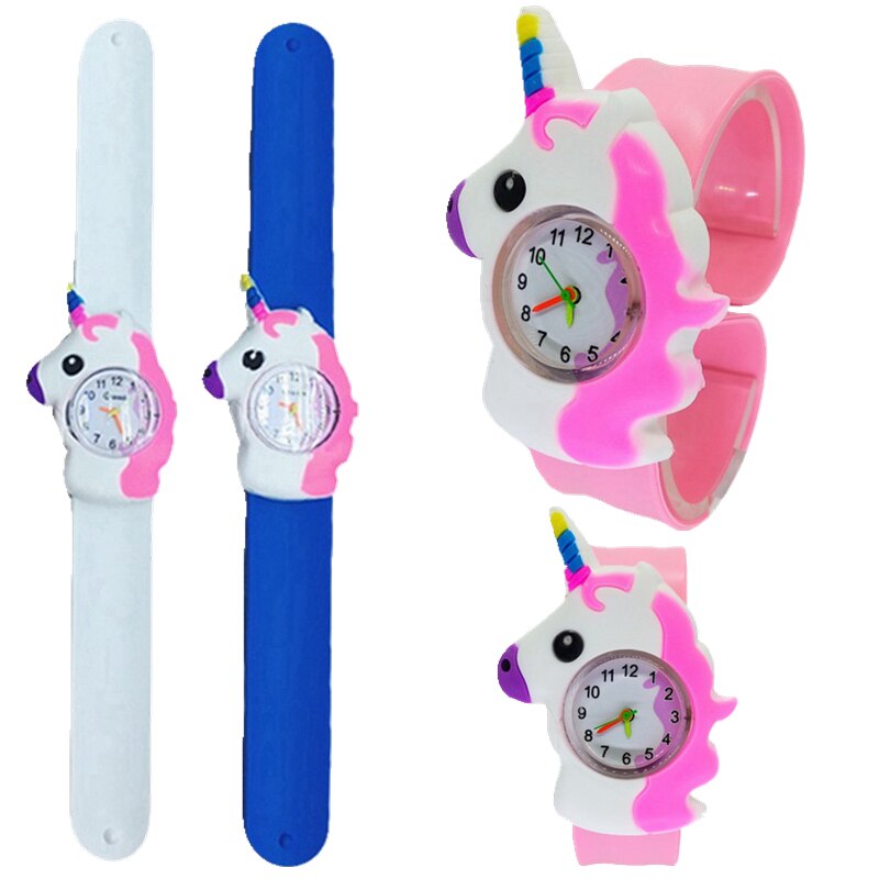 10 stuks/partij mooie cartoon 3d eenhoorn kinderhorloges meisjes studenten slap snap verjaardag quartz horloge