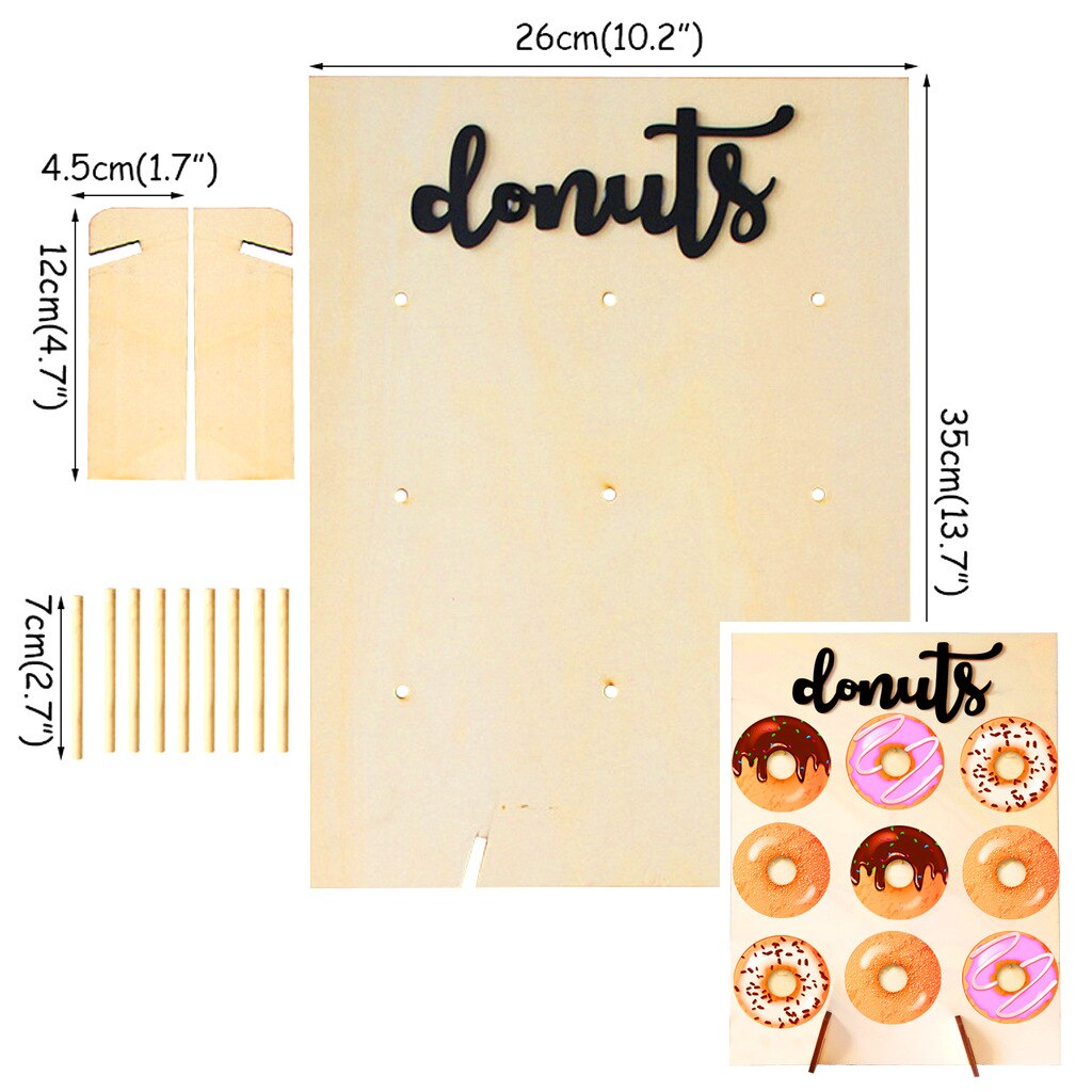 Træ donut vægstativ donut holder baby shower børne fødselsdagsfest dekoration donut fest dekoration bryllup event fest forsyninger: 7