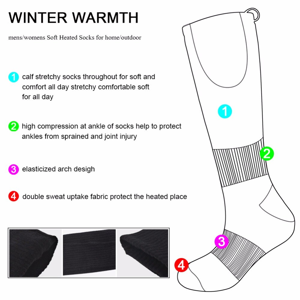 GV Koude Winter Elektrische Verwarmde Sokken Jaar Warmte Knie 3.7 V Batterij Power Voet Warm Verwarming Sokken Mannen vrouwen