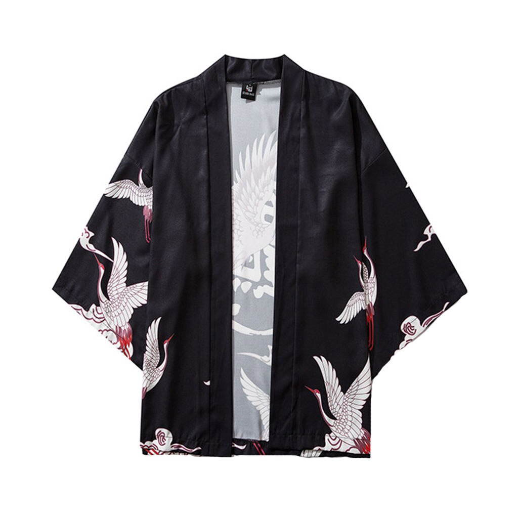 Casual de los hombres camisa de playa de verano japonés cinco punto Kimono con mangas unisex capa chaqueta blusa yukata #1,17