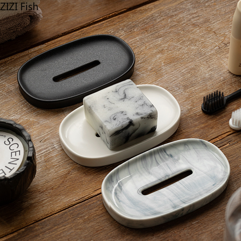 Simple Ceramic Soap Dish Hotel Toilet Drain Soap Box Holder Soap Organization Nordic Home Bathroom Accessories