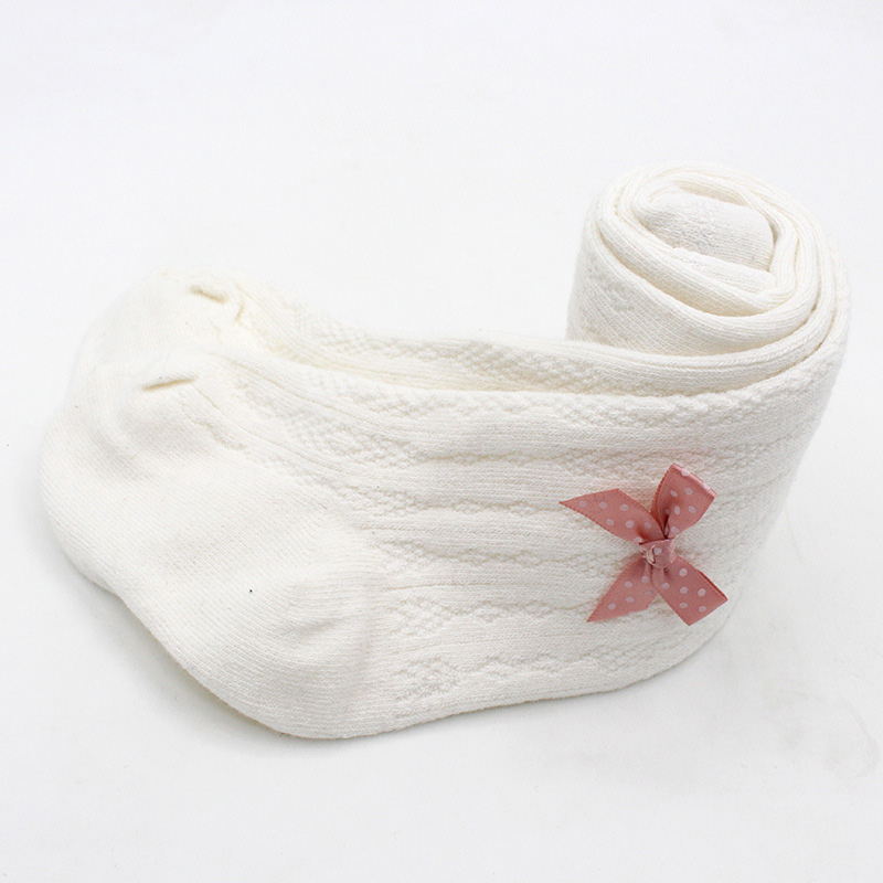 0-2 jahre Neue Baby Mädchen Baumwolle Gestrickte Strumpfhosen freundlicher Frühling Herbst Winter Bowknot Collant Kleinkind Kawaii Nette Socken strumpfhosen: Weiß / M 12-24M