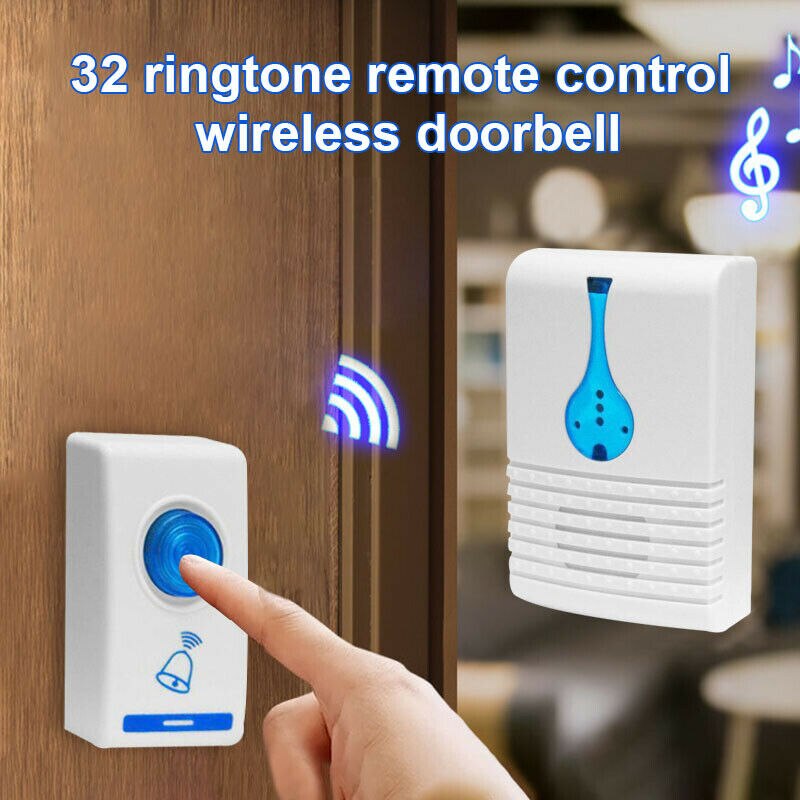 Wireless Remote Doorbell Self-adhesive With LED Flash 32 Music+Receiver For Home: Default Title