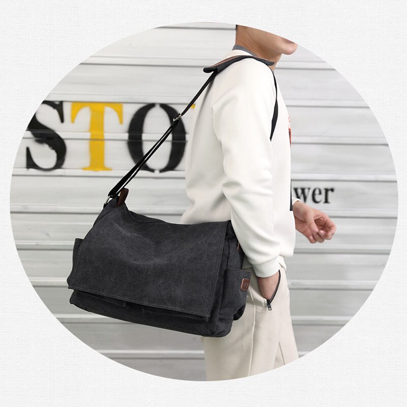 Canvas tas herentas heren grijs bruin effen kleur stoffen schoudertas grote capaciteit heren schoudertas voor laptop computer notebook