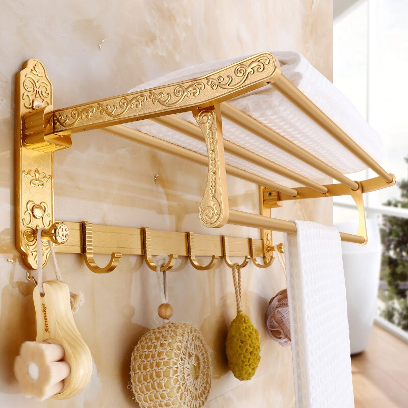 Bathroom Accessories Set Aluminum Carved Champagne Gold Towel Rack Towel Bar/Ring Toilet Brush Holder Corner Shelf Paper Holder